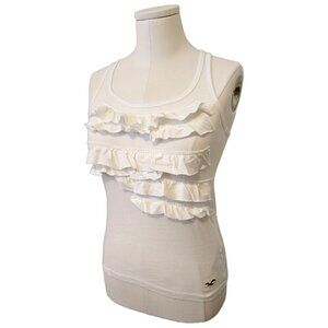 Vintage Y2K Hollister White Tank Top Ruffles Coquette Bella Swan Summer Sz XS